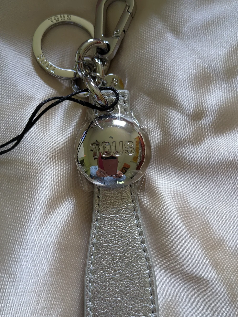 TOUS Silver Leather Strap Key & Charm Keychain